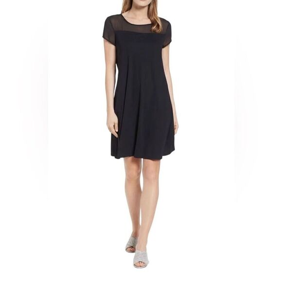 Vince Camuto Black Illusion Shift Dress - Picture 1 of 11